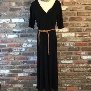 CHAUS Women’s Black Stretch Maxi V-Neck 3/4 Sleeves Dress M